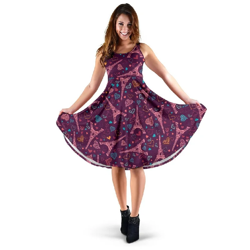 Eiffel Tower Heart Pattern Print Dress Tunics Trendy modern
