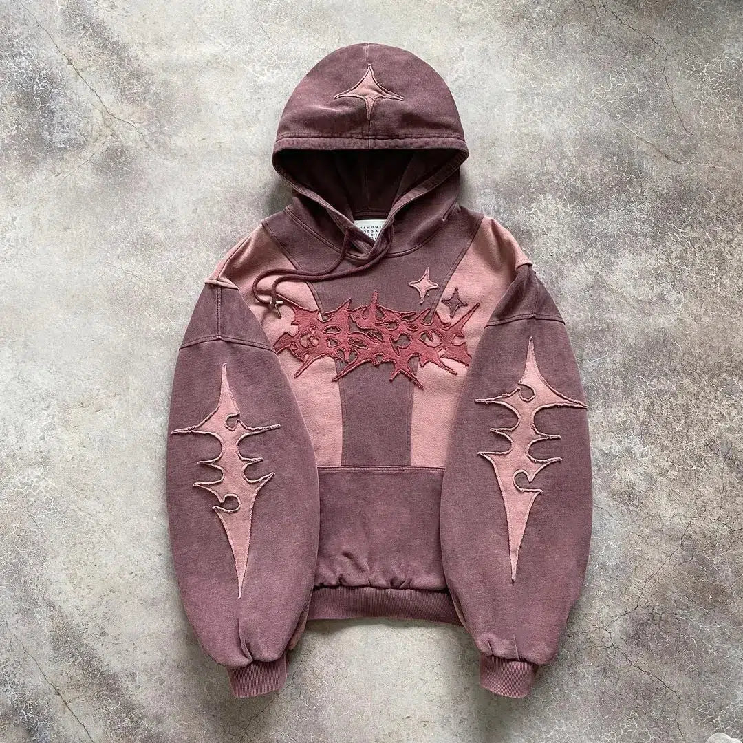 Cyberpunk Futuristic Patch Hoodie Hoodie with Frayed Bohemian Relaxed