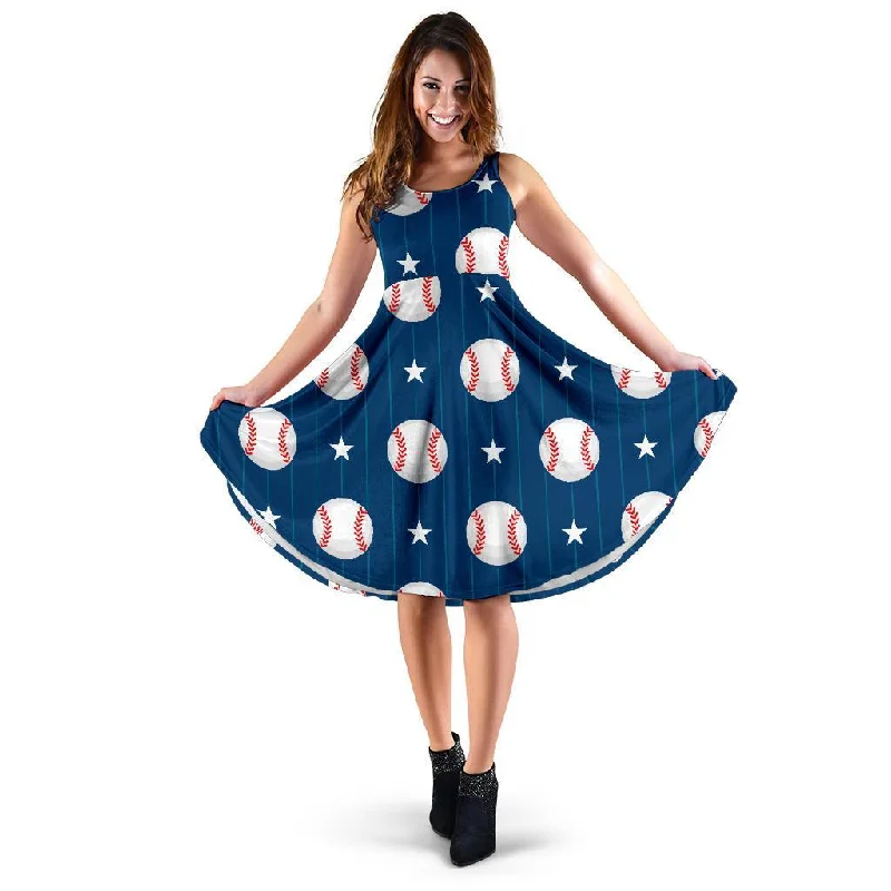 Baseball Star Pattern Print Dress Cowl Neckline Elegant