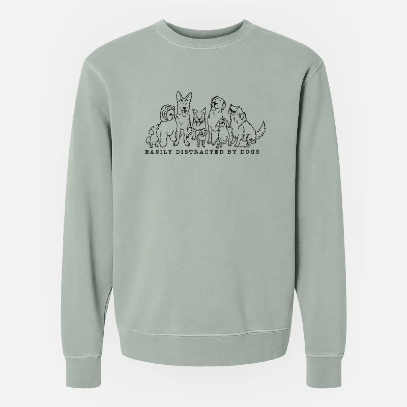 Distracted by Dogs - Unisex Pigment Dyed Crew Sweatshirt Hoodie with Button Classic Timeless