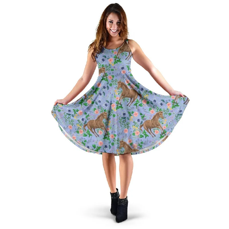 Equestrian Floral Pattern Print Dress Tunics Modern contemporary