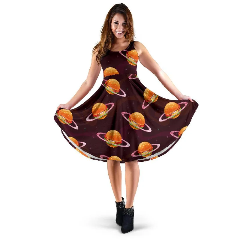 Hamburger Planet Pattern Print Dress Tunics Fall fleece