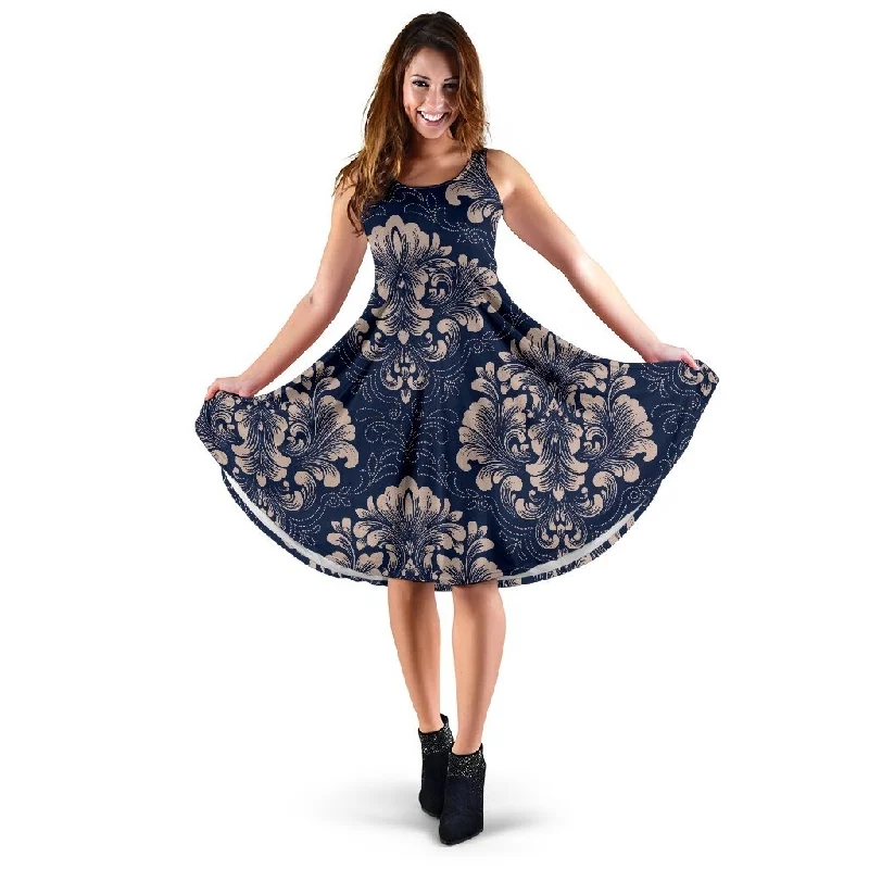 Damask Pattern Print Dress Tunics Prom sequined