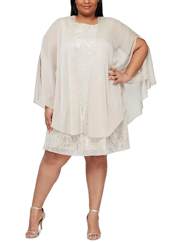 Plus Womens Cape Midi Two Piece Dress Tunics Yoga stretchy