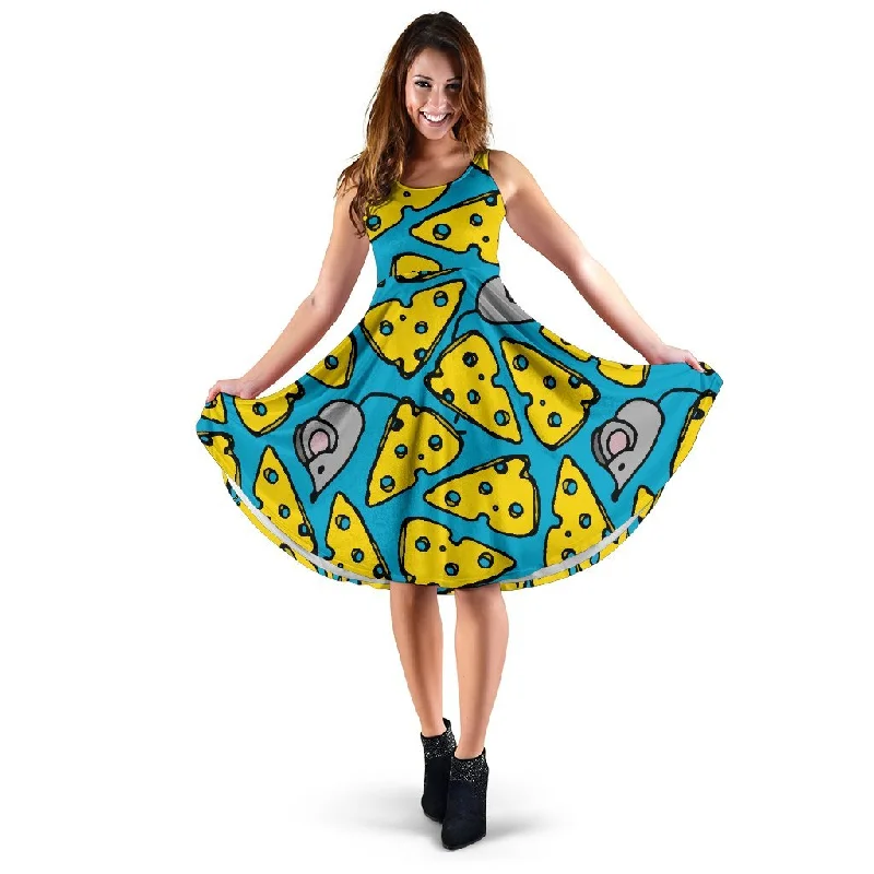 Cheese Mouse Pattern Print Dress Tunics Lace romantic
