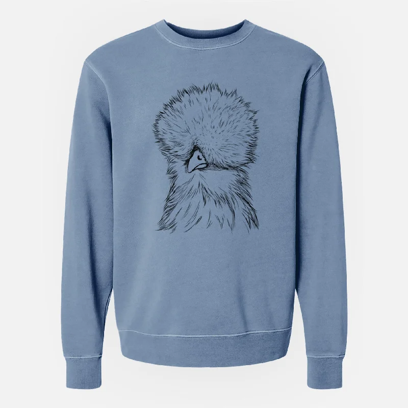 Bare Sally the Silkie Chicken - Unisex Pigment Dyed Crew Sweatshirt Hoodie with Monochrome Minimalist Simple