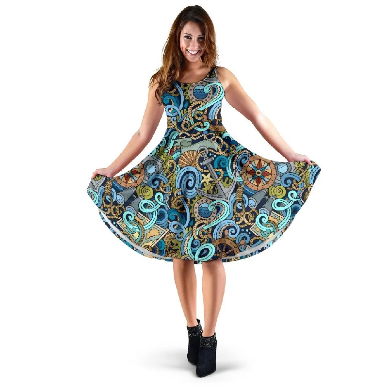 Compass Pattern Print Dress Tunics Versatile functional