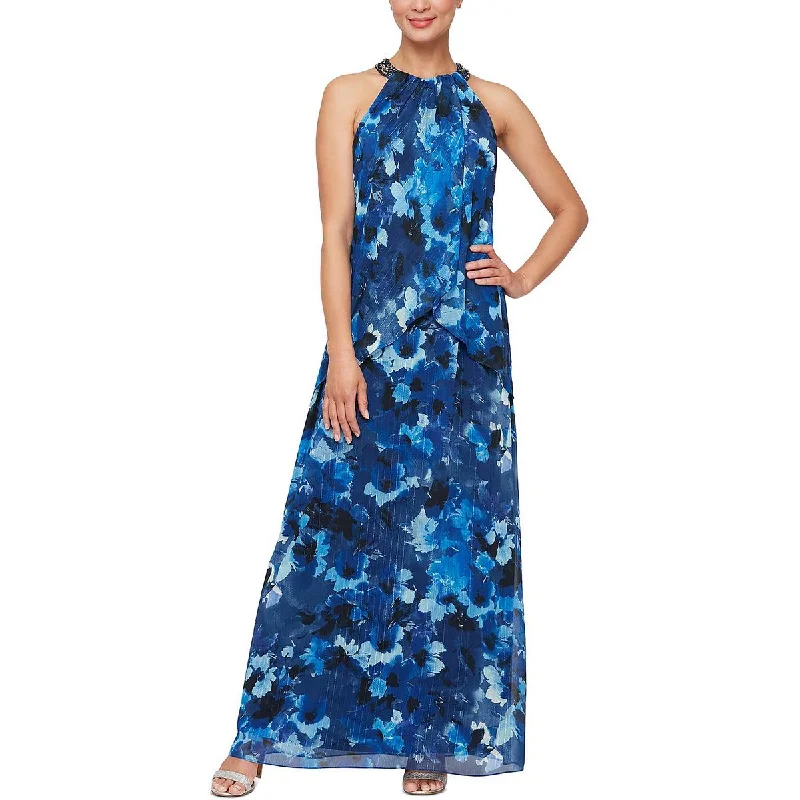 SLNY Womens Floral Print Maxi Evening Dress Tunics Sophisticated sleek