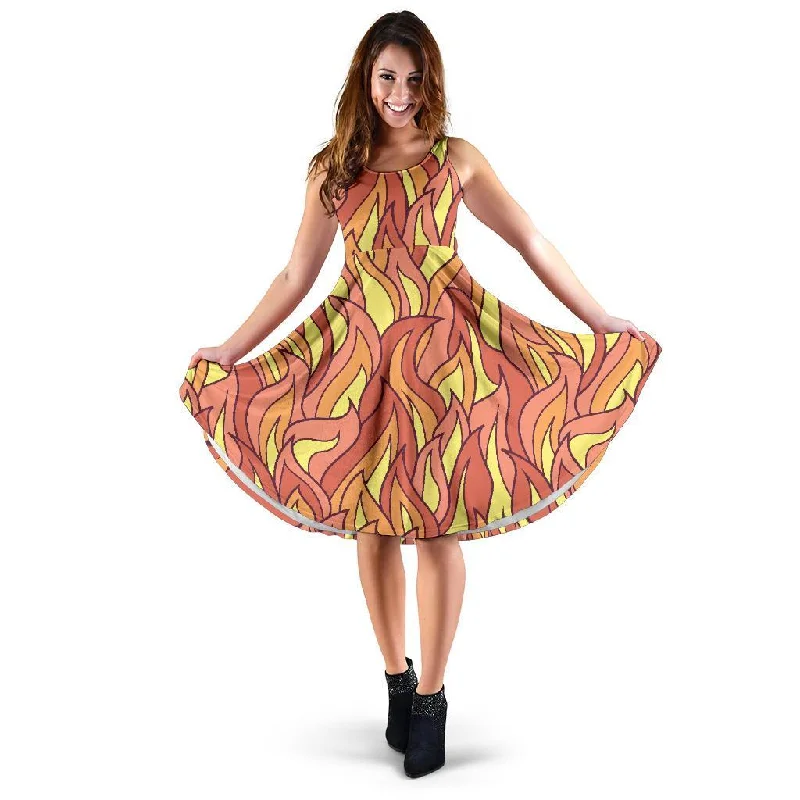 Fire Flame Pattern Print Dress Tunics Fleece cozy