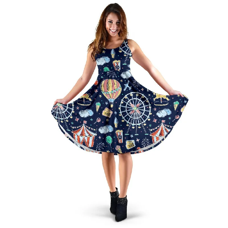 Circus Dream Pattern Print Dress Shift Classic Vintage