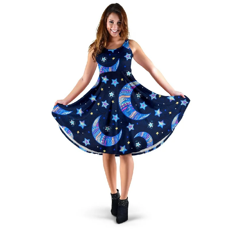 Celestial Pattern Print Dress Tunics Denim casual