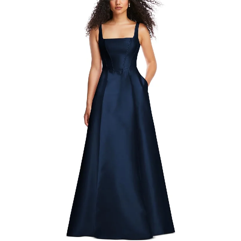 Alfred Sung Womens Boned Bodice Square Neck Evening Dress Tunics Satin smooth