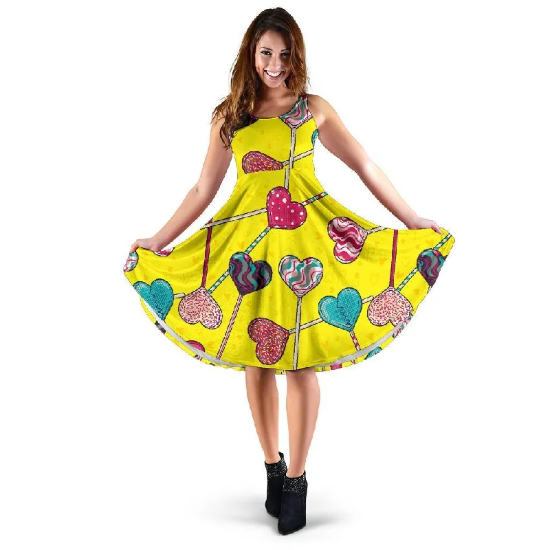 Lollipop Heart Pattern Print Dress Tunics Cozy soft
