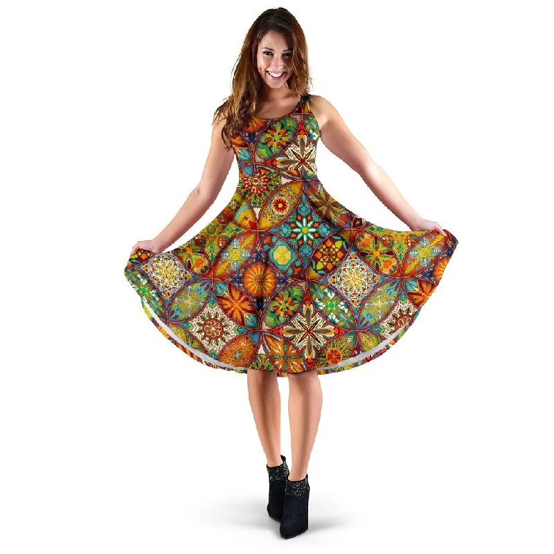 Bohemian Patchwork Print Pattern Dress Tunics Cozy comfortable