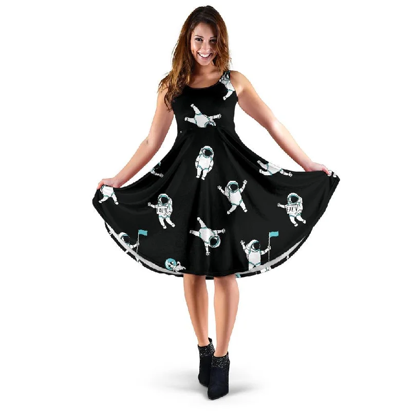 Astronaut Print Pattern Dress Tunics Silk luxurious