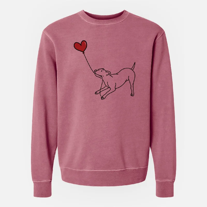 Pitbull Mix Heart String - Unisex Pigment Dyed Crew Sweatshirt Hoodie with Button Placket Classic Preppy