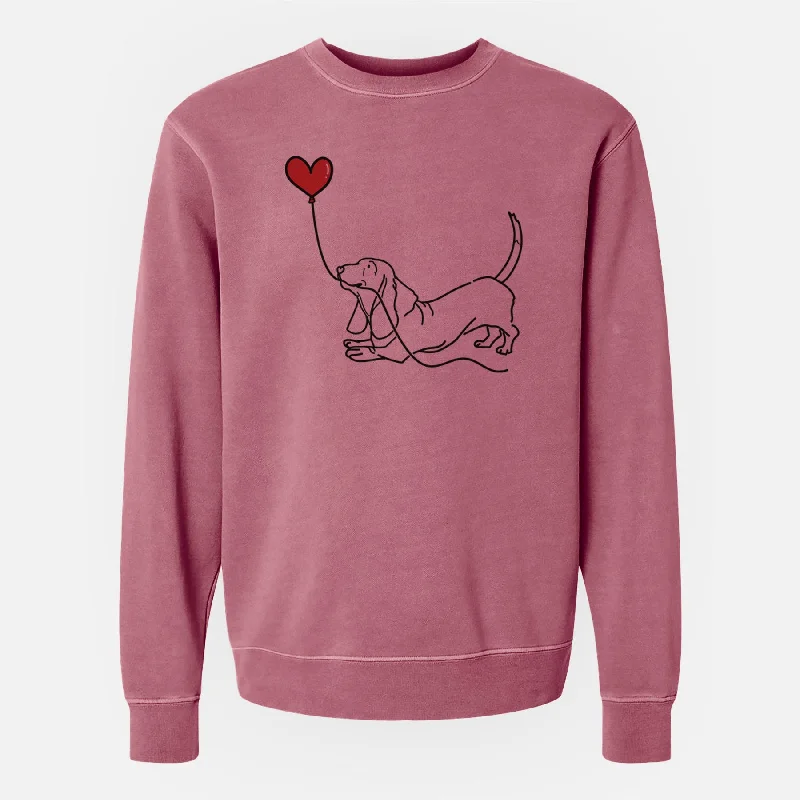 Basset Hound Heart String - Unisex Pigment Dyed Crew Sweatshirt Hoodie with Contrast Stitching Detailed Premium