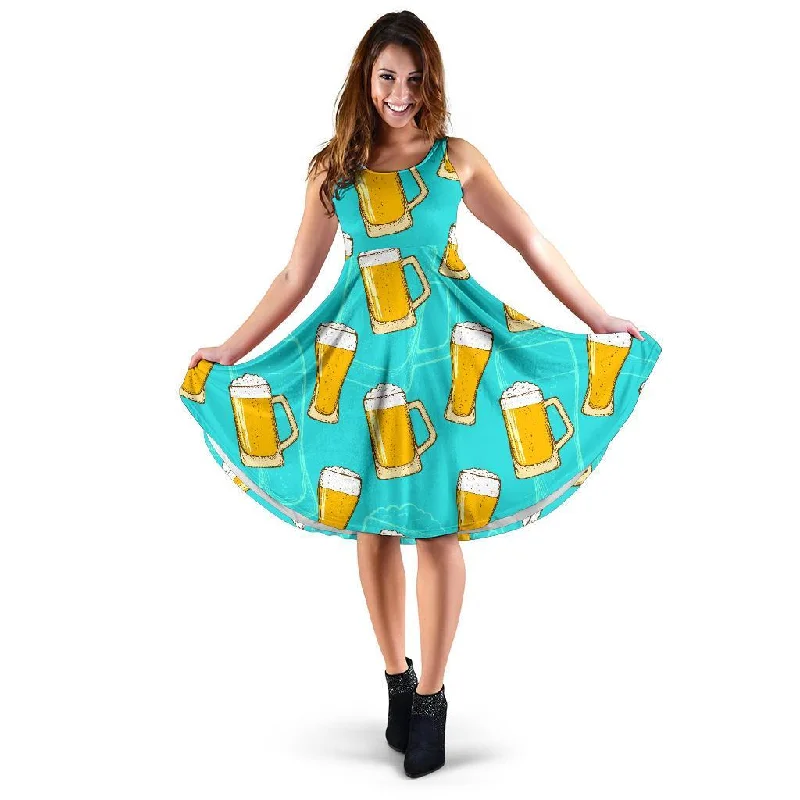 Beer Blue Pattern Print Dress Shift Classic Vintage
