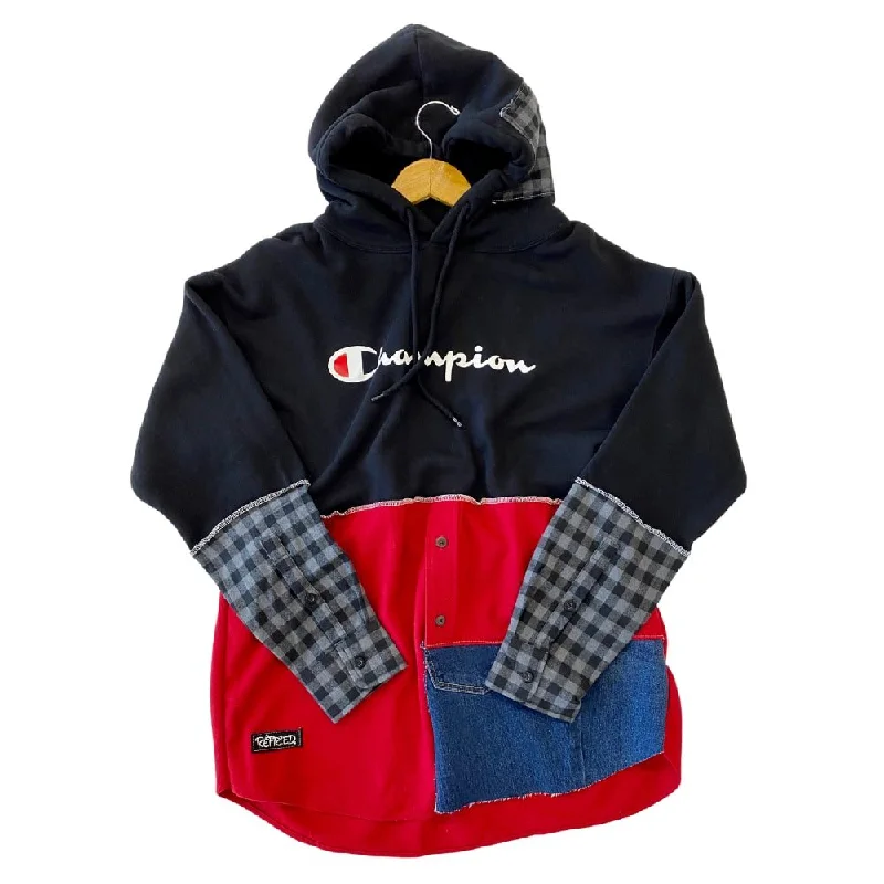 Champion Unisex Black and Red Hooded Sweatshirt Hoodie with Batwing Sleeves Loose Dramatic