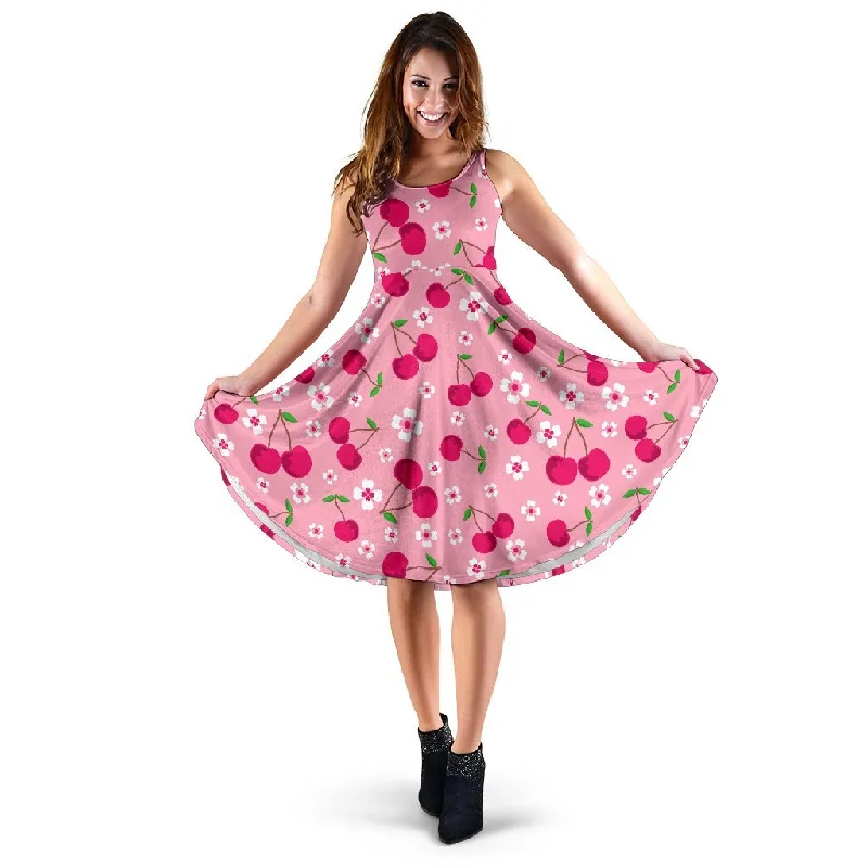 Cherry Floral Pattern Print Dress Tunics stripes playful