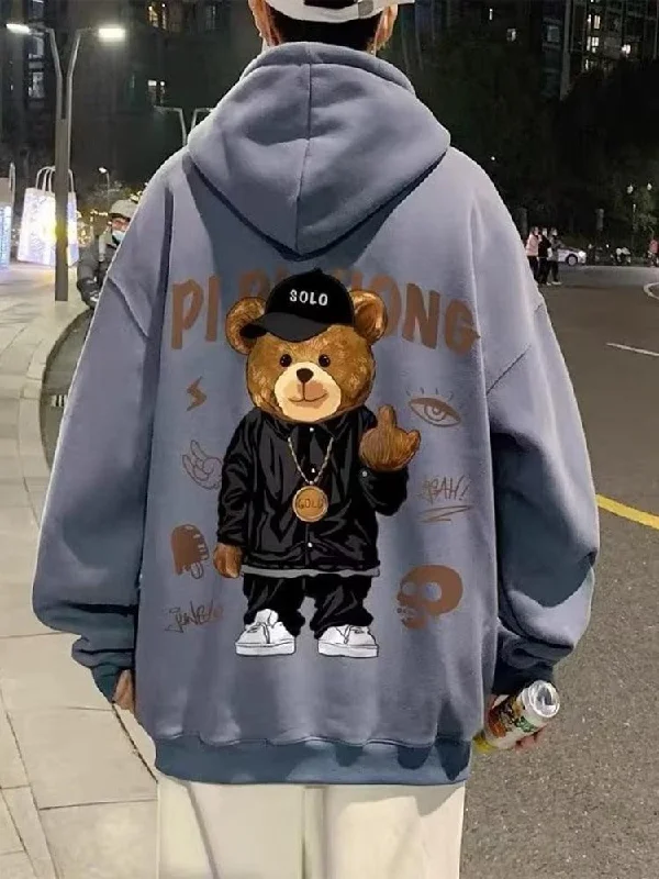 Hip Hop Teddy Hoodie Hoodie with Drawstring Waist Adjustable Fitted