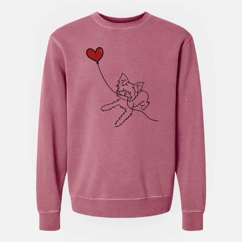 Yorkshire Terrier Heart String - Unisex Pigment Dyed Crew Sweatshirt Hoodie with Relaxed Fit Easy Casual
