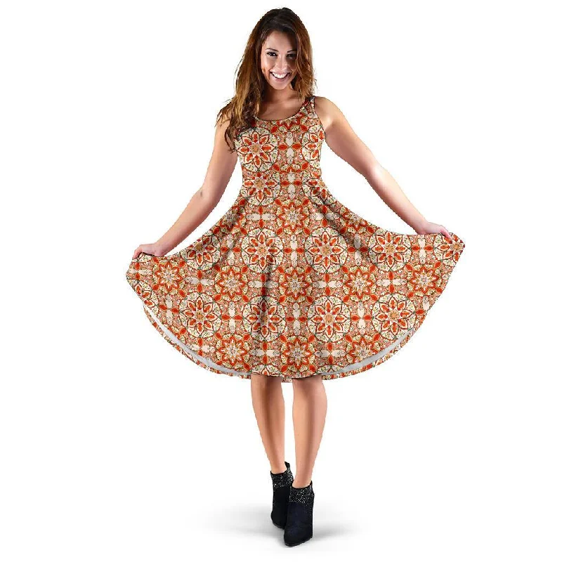 Keleidoscope Print Pattern Dress Square Neckline Feminine