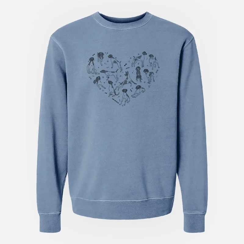 Heart Full of German Shorthaired Pointers - Unisex Pigment Dyed Crew Sweatshirt Hoodie with Longline Fit Extended Stylish