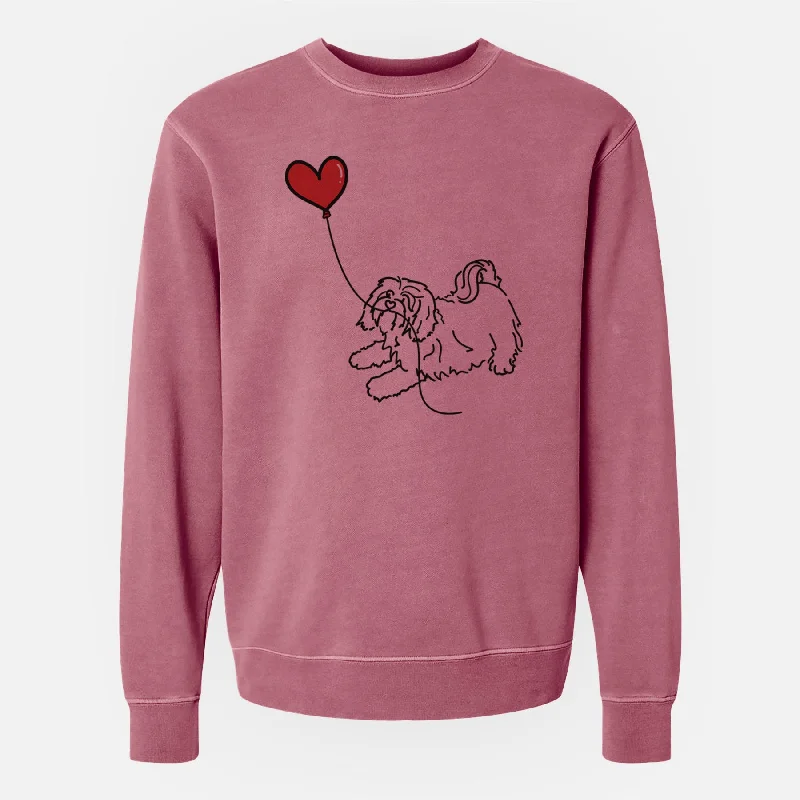 Havanese Heart String - Unisex Pigment Dyed Crew Sweatshirt Hoodie with Longline Fit Extended Stylish