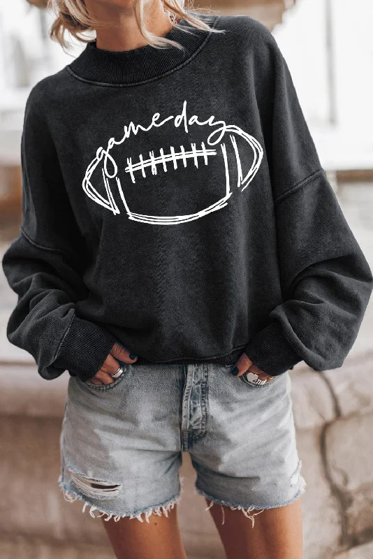 Chic Black Rugby Monogram Casual Sweatshirt Hoodie with Velcro Closure Adjustable Secure