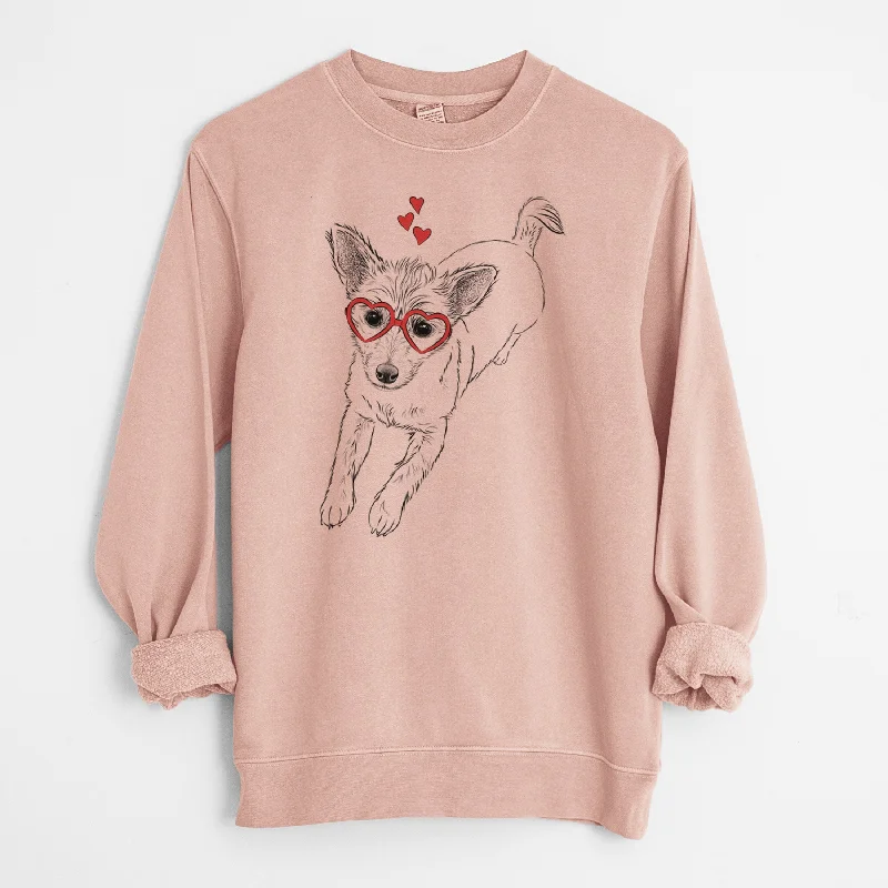 Valentine Maisie the Terrier Mix - Unisex Pigment Dyed Crew Sweatshirt Hoodie with Frayed Bohemian Relaxed