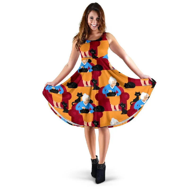 Grandma Nana Cat Pattern Print Dress Tunics Timeless classic