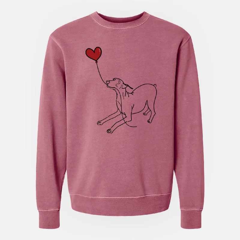 Doberman Pinscher Docked Heart String - Unisex Pigment Dyed Crew Sweatshirt Hoodie with Exposed Zipper Edgy Industrial