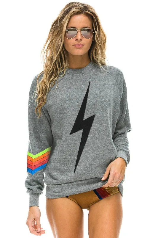 BOLT STITCH CHEVRON 5 SWEATSHIRT - HEATHER GREY // NEON Hoodie with Hem Embroidery Detailed Premium