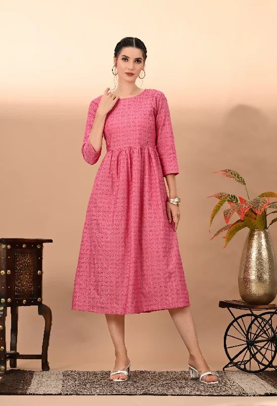Women's Peach Cotton Doby  Dress - Kairab Tunics Fleece cozy