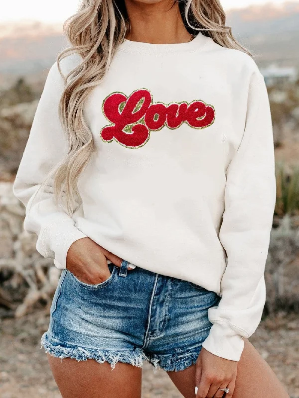 Chenille Love Letter Beige Embroidered Graphic Sweatshirt Hoodie with Button Placket Classic Preppy Chenille Love Letter Beige Embroidered Graphic Sweatshirt Hoodie with Button Placket Classic Preppy
