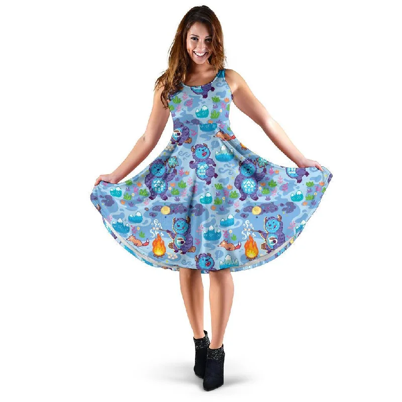 Bigfoot Blue Pattern Print Dress Tunics Versatile all-occasion