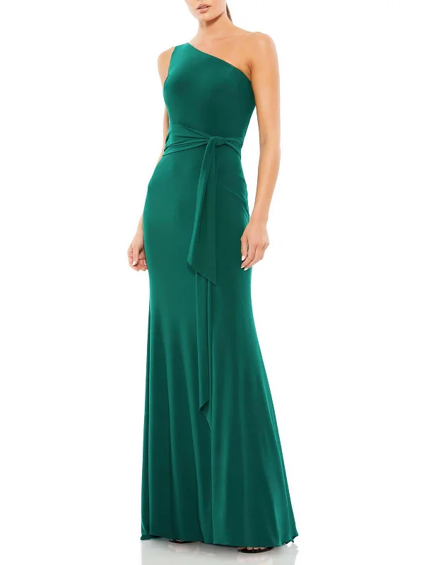 Womens One Shoulder Belted Evening Dress Tunics Fall fleece