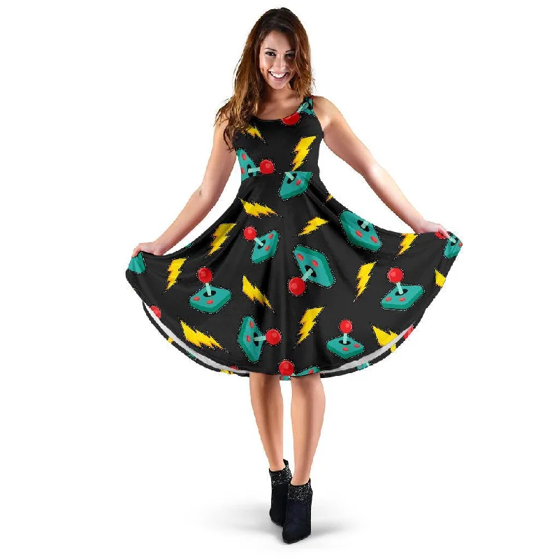 Gaming Joystick Pattern Print Dress Cowl Neckline Elegant