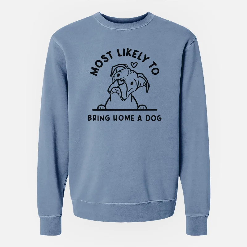 Most Likely to Bring Home a Dog - Boxer - Unisex Pigment Dyed Crew Sweatshirt Hoodie with Zipper Placket Modern Functional