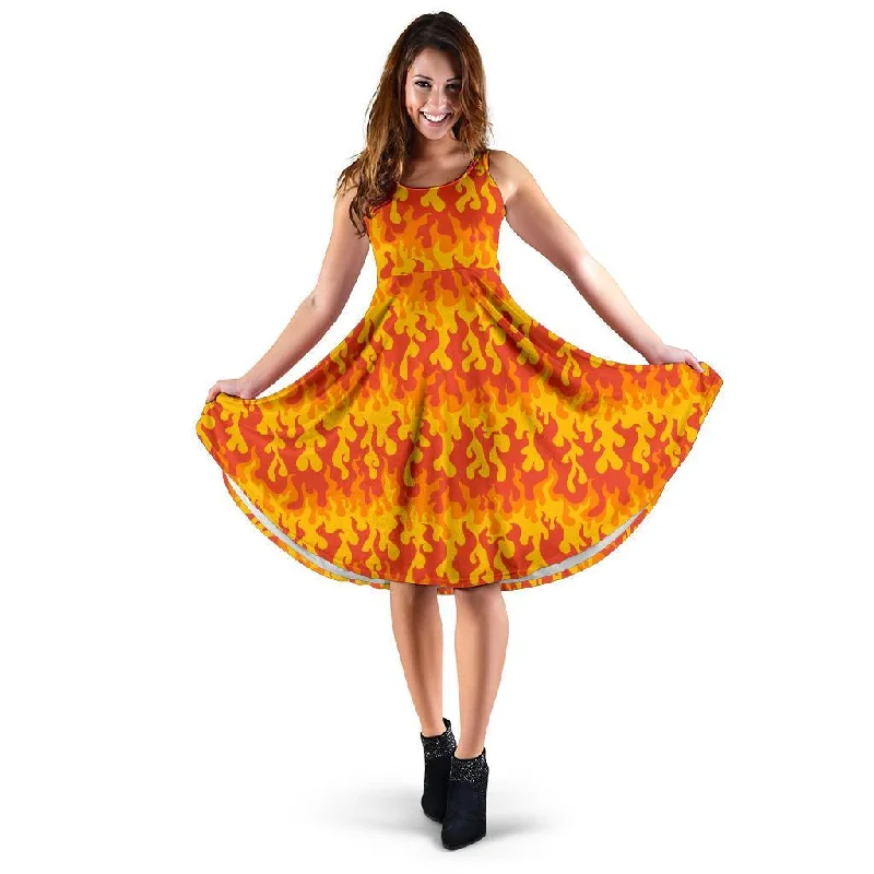 Fire Flame Print Pattern Dress Tunics Silk luxurious