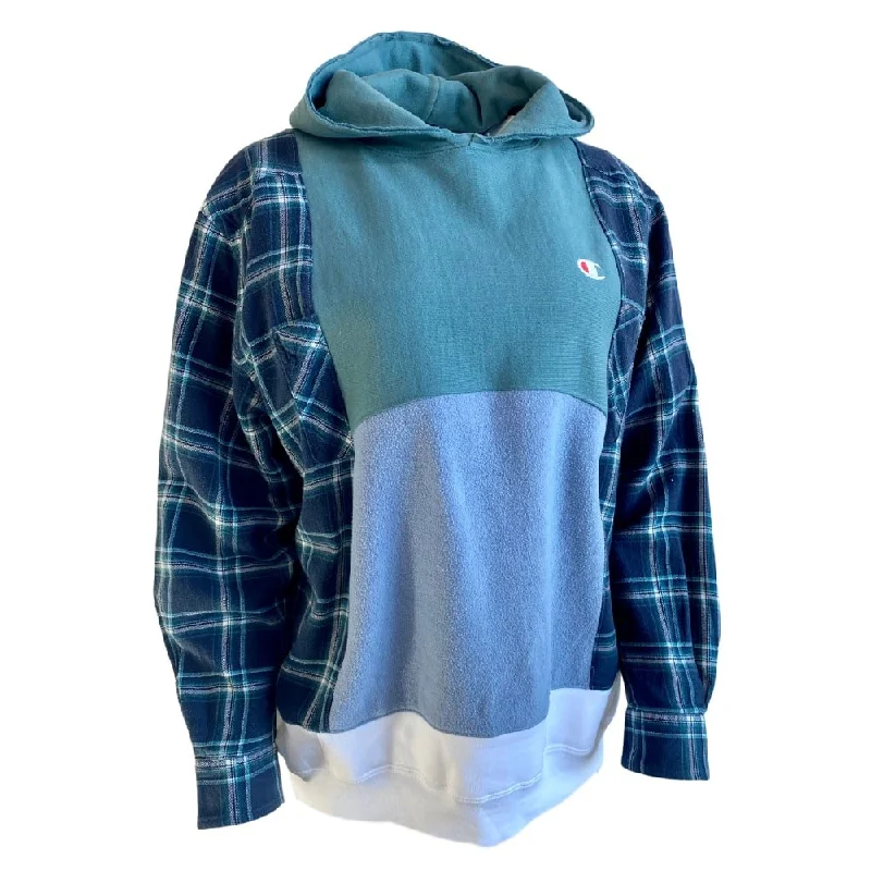Champion Unisex Hoodie/Flannel Mashup Hoodie with Puffed Sleeves Voluminous Trendy