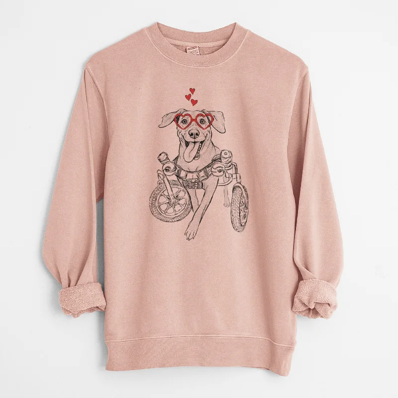 Valentine Hannah the Pitbull Mix - Unisex Pigment Dyed Crew Sweatshirt Hoodie Dress Longline Feminine