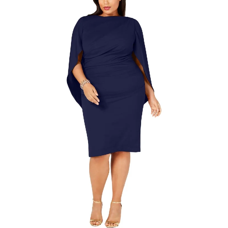 Betsy & Adam Womens Plus Cape Sleeve Knee-length Evening Dress Halter Neckline Beach