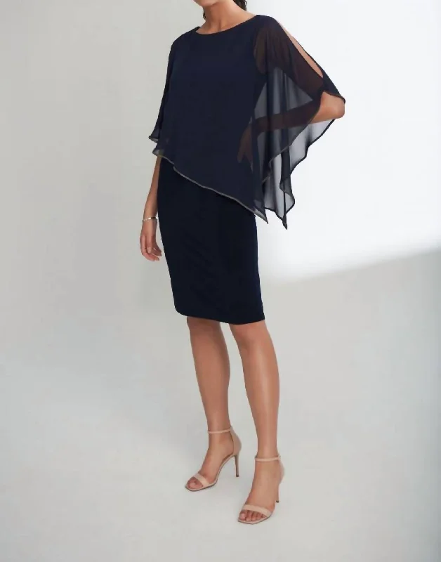 Sheer Brilliance Dress In Midnight Blue Tunic Top Casual