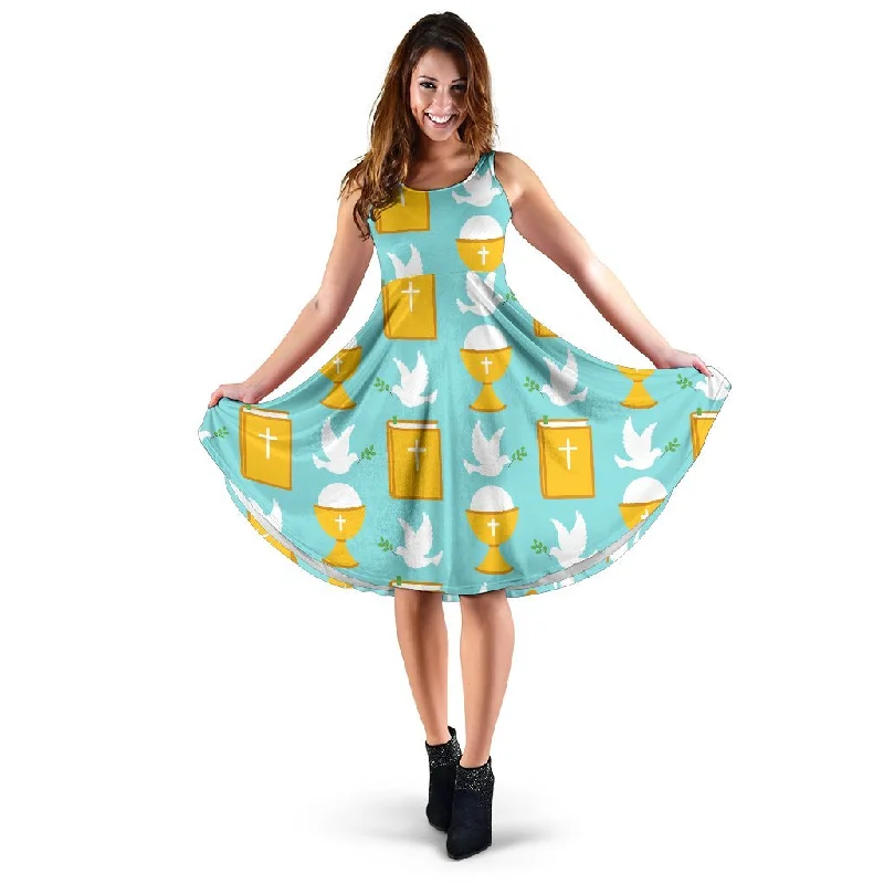 Christian Dove Pattern Print Dress Off-the-shoulder Chic Trendy