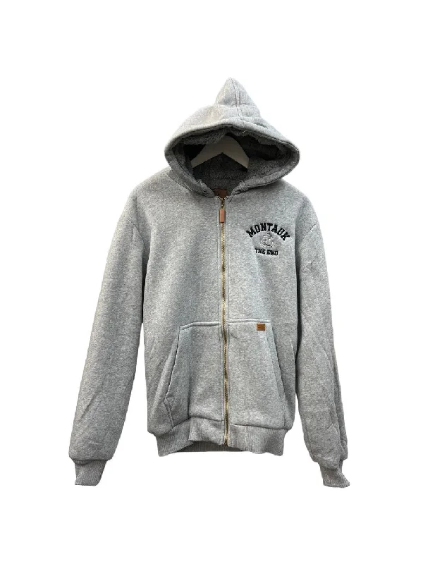Adult Embroidered Montauk The End Fleece Full Zipper Sherpa-Lined Hoodie Hoodie with Thumb Holes Functional Cozy