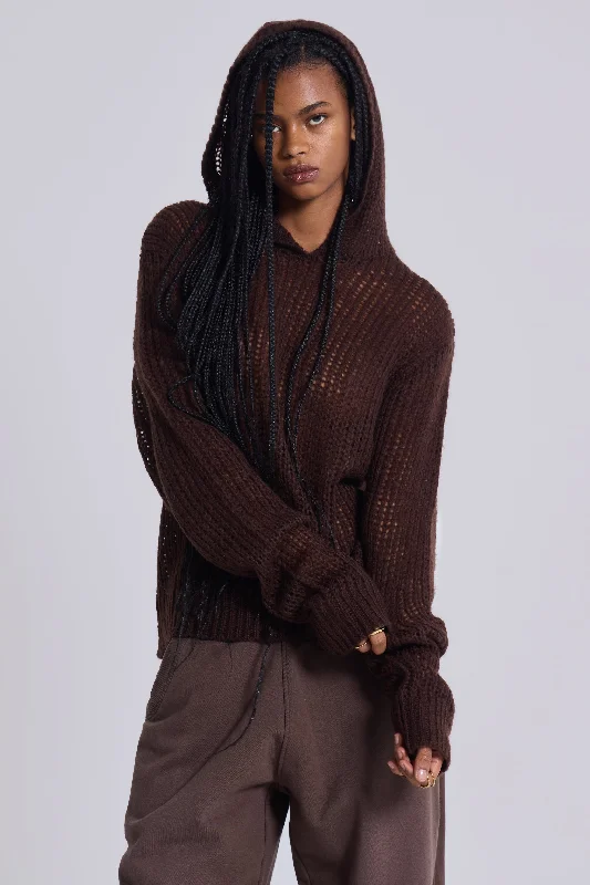 Open Gauge Knit Hoodie Hoodie with Hem Drawcord Adjustable Customizable