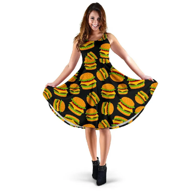 Hamburger Print Pattern Dress Tunics Summer linen