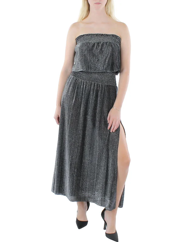 Santana Womens Metallic Strapless Evening Dress Tunics Distressed trendy